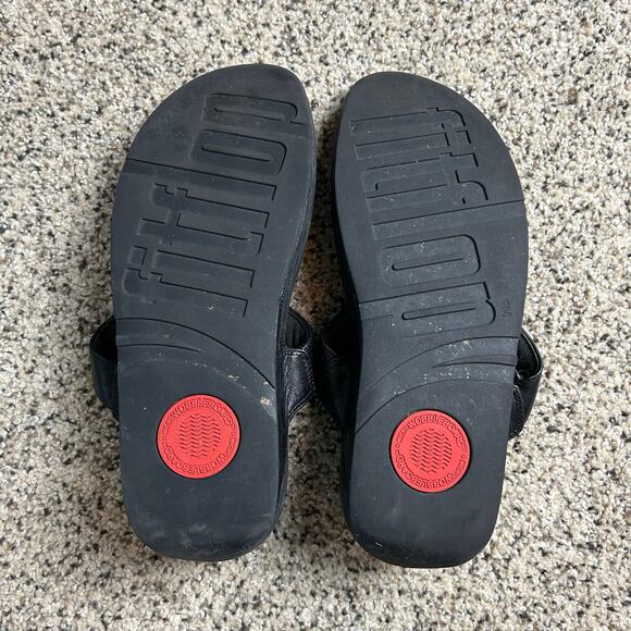 FitFlop Lulu Leather Flip Flop Size 10 Black Toe Post Thong Sandals - Picture 4 of 9